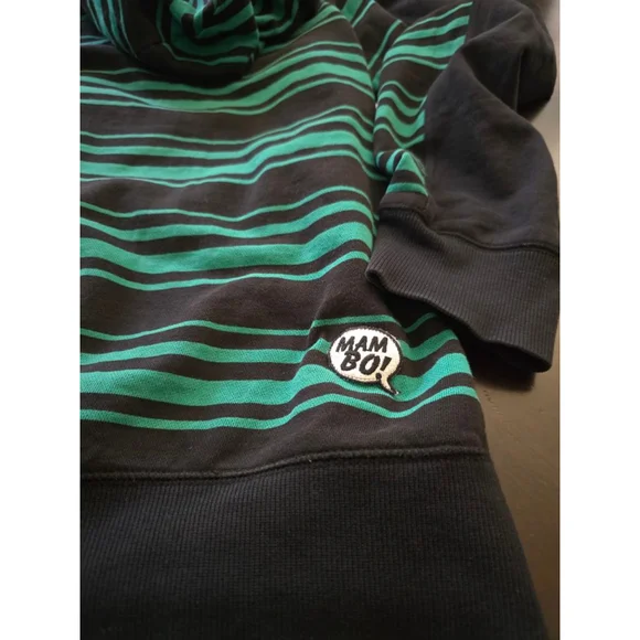 Super RARE 1990s Y2K Men's Mambo Black & Green Striped Full-Zip Hoodie EUC Sz L - Picture 8 of 12
